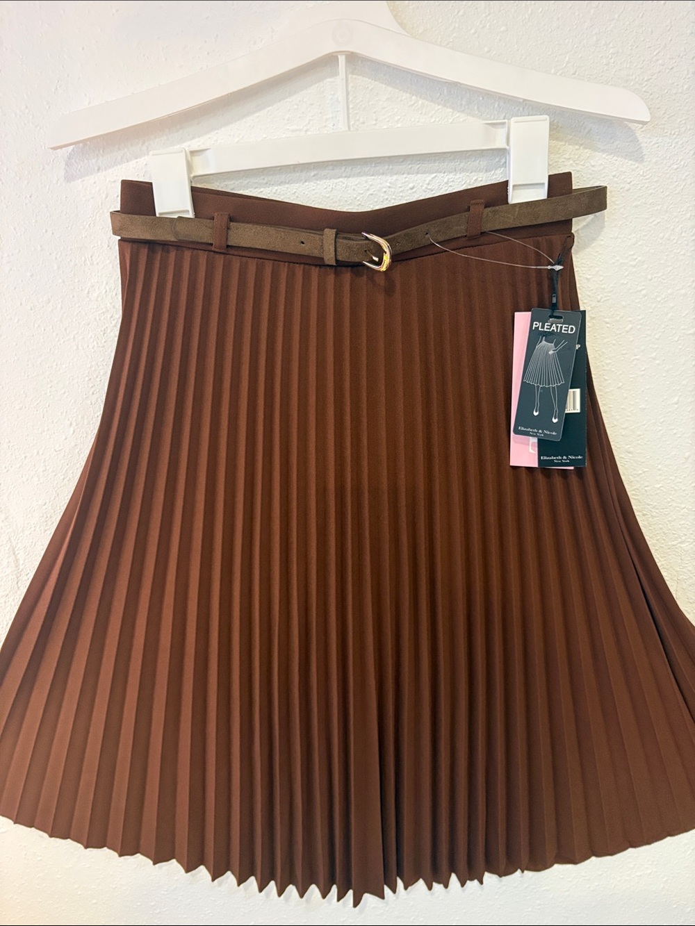 Pleated Chocolate Brown Circle Skirt with Slim Belt